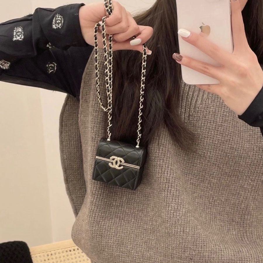 【97新 ✨ 全網最低價!】特別款 Chanel香奈兒 黑金mini小盒子 羊皮 耳機包 斜挎包 腰包(下單前先詢問❗️)-2