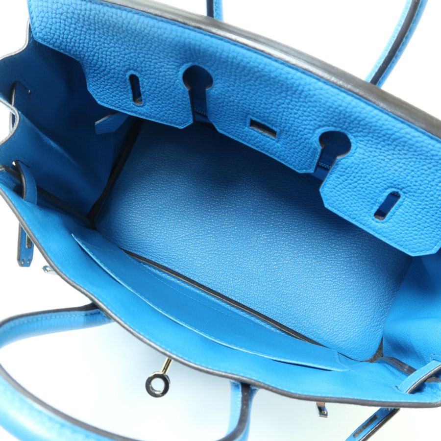 HERMES Togo皮革Birkin 25銀扣手挽袋Blue Zanziar-4