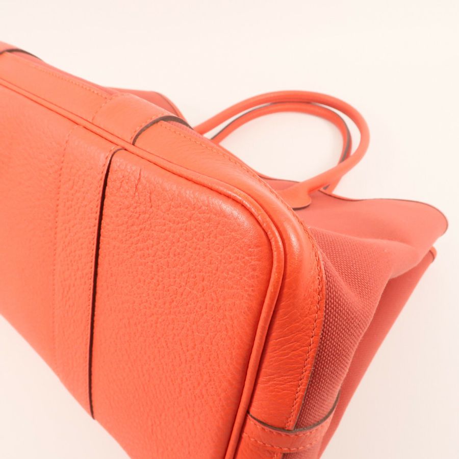 HERMES 帆布Garden Party PM金扣手挽袋Rouge duchesse-5