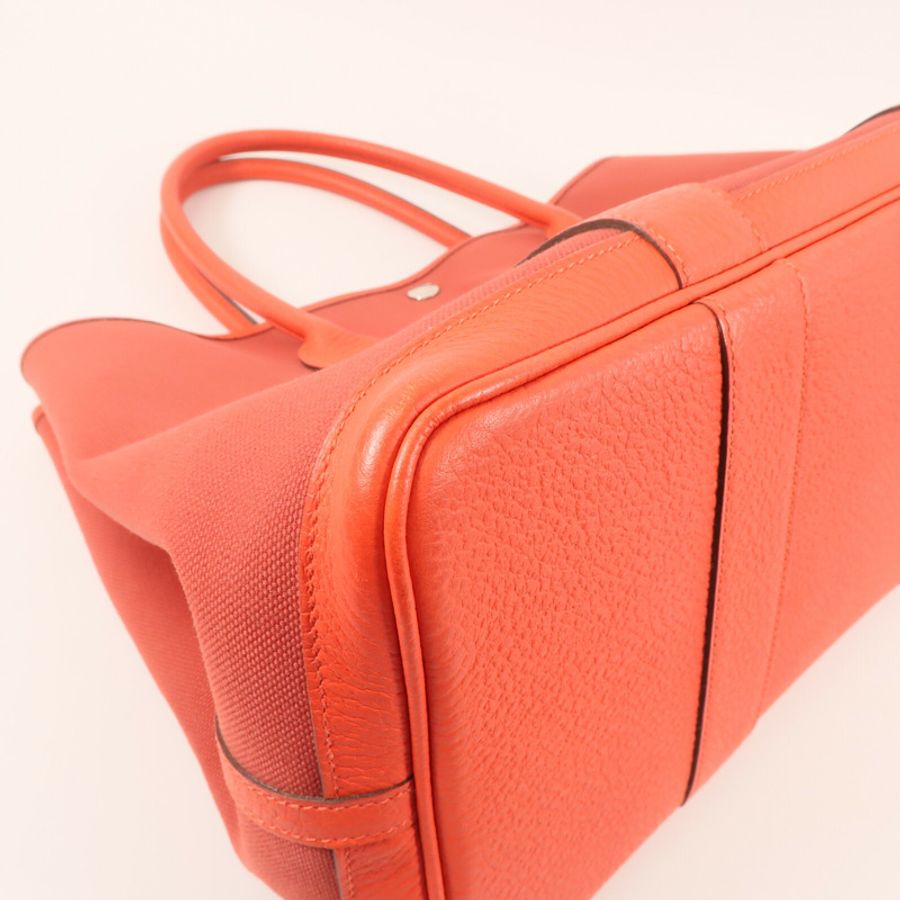 HERMES 帆布Garden Party PM金扣手挽袋Rouge duchesse-6