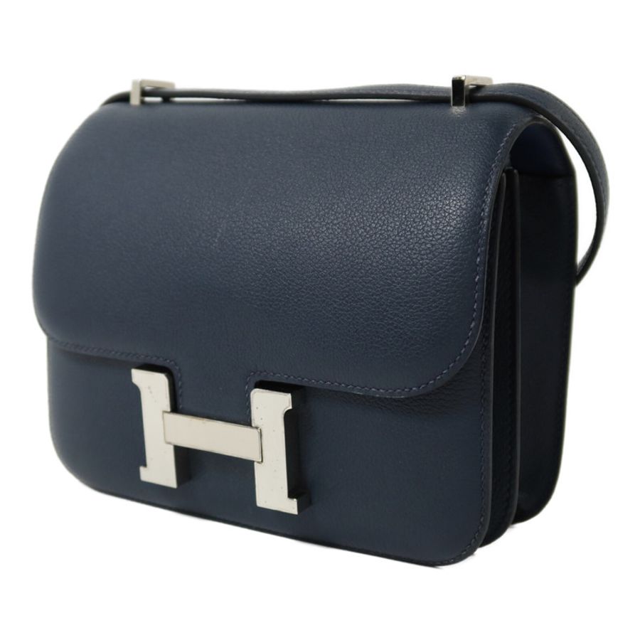 HERMES Evercolor皮革Constance Mini銀扣肩背袋Bleu de Malte-2
