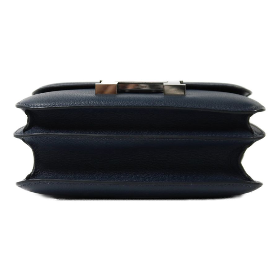 HERMES Evercolor皮革Constance Mini銀扣肩背袋Bleu de Malte-3