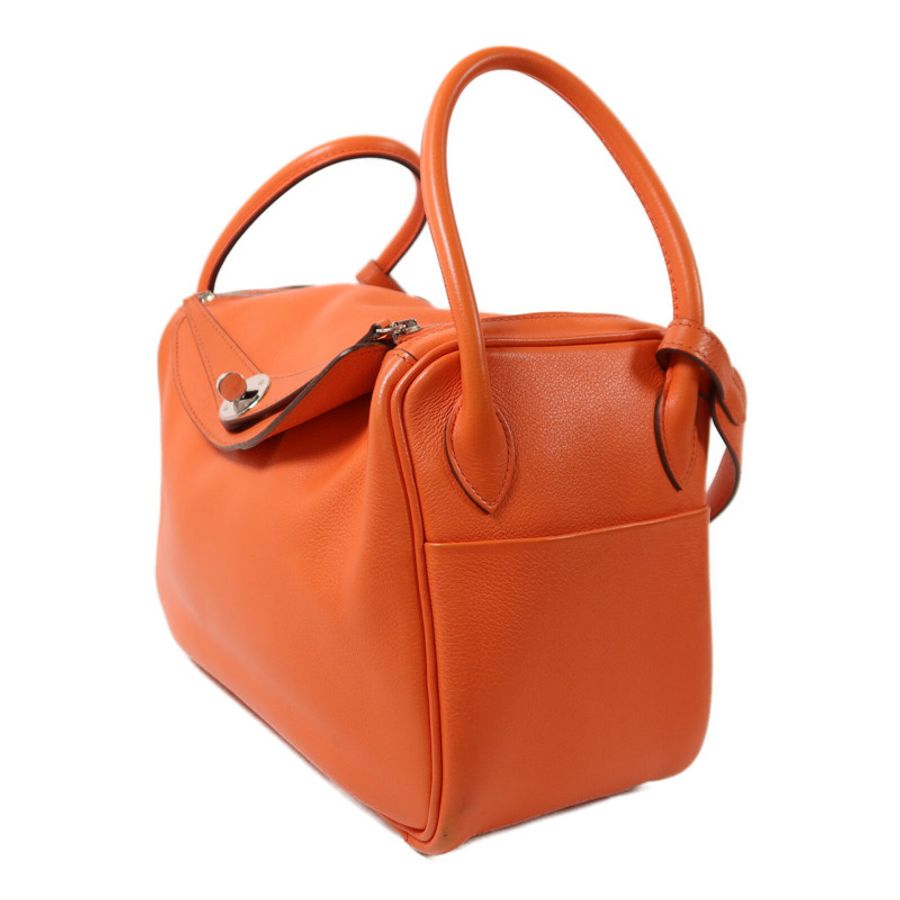 HERMES Evercolor皮革Lindy 26銀扣手挽肩背兩用袋Orange Poppy-2