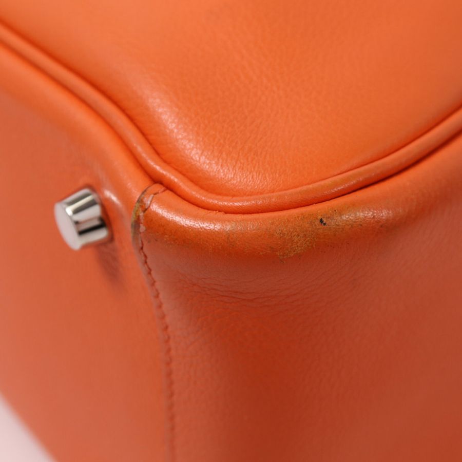 HERMES Evercolor皮革Lindy 26銀扣手挽肩背兩用袋Orange Poppy-10