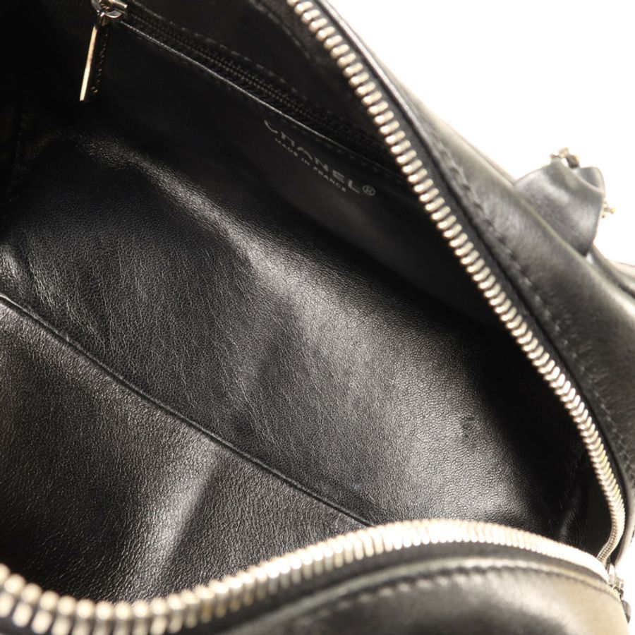 CHANEL 羊皮皮革Boston Bag銀扣鏈帶手挽袋-4
