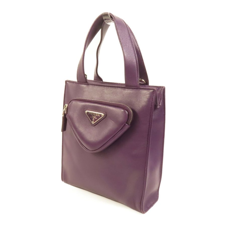 PRADA 羊皮皮革2 Way Shoulder銀扣手挽肩背兩用袋-2