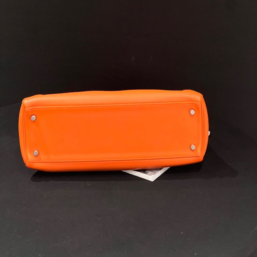 愛馬仕Hermes Kelly32 愛馬仕橙銀扣 ec皮 手提包-7
