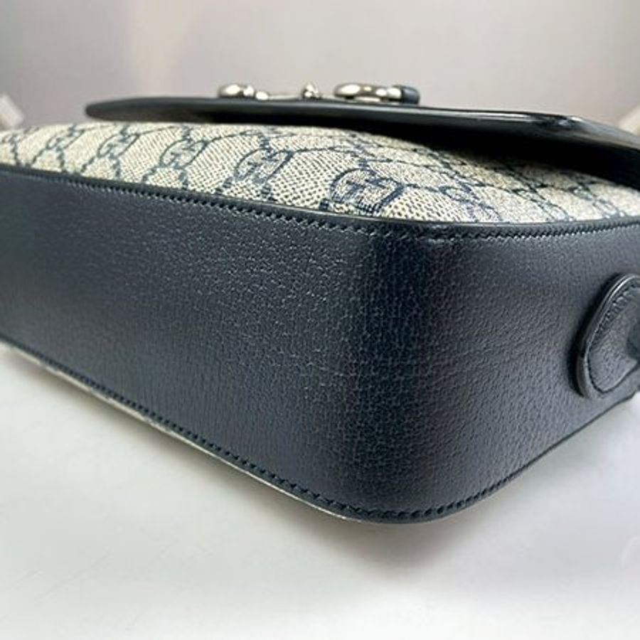 ＊奢華大道國際精品＊【G1815】GUCCI深藍色牛皮/PVC 1955馬銜鐵相機包 645454-5