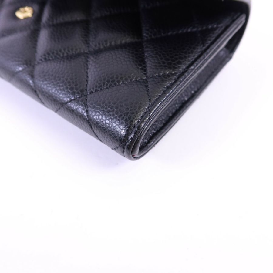 CHANEL 牛皮皮革Classic Long Flap Wallet金扣長錢包-11