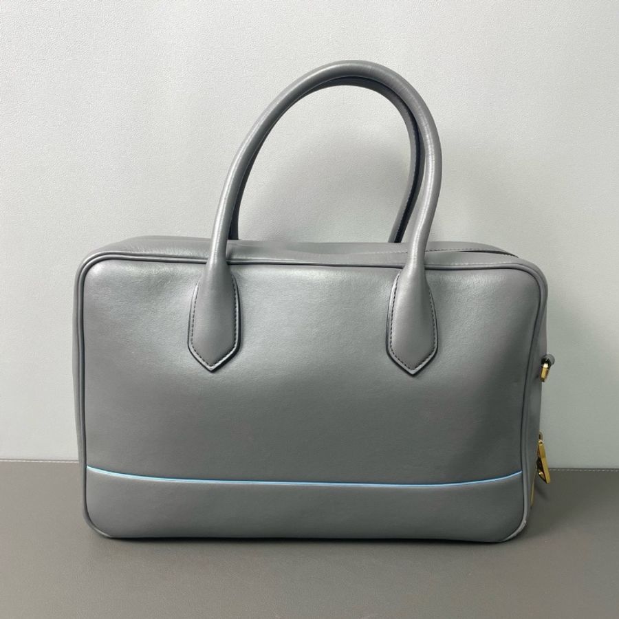 Prada 灰色復古保齡球公事包30*18*8.5  98新塵袋肩帶保卡-7