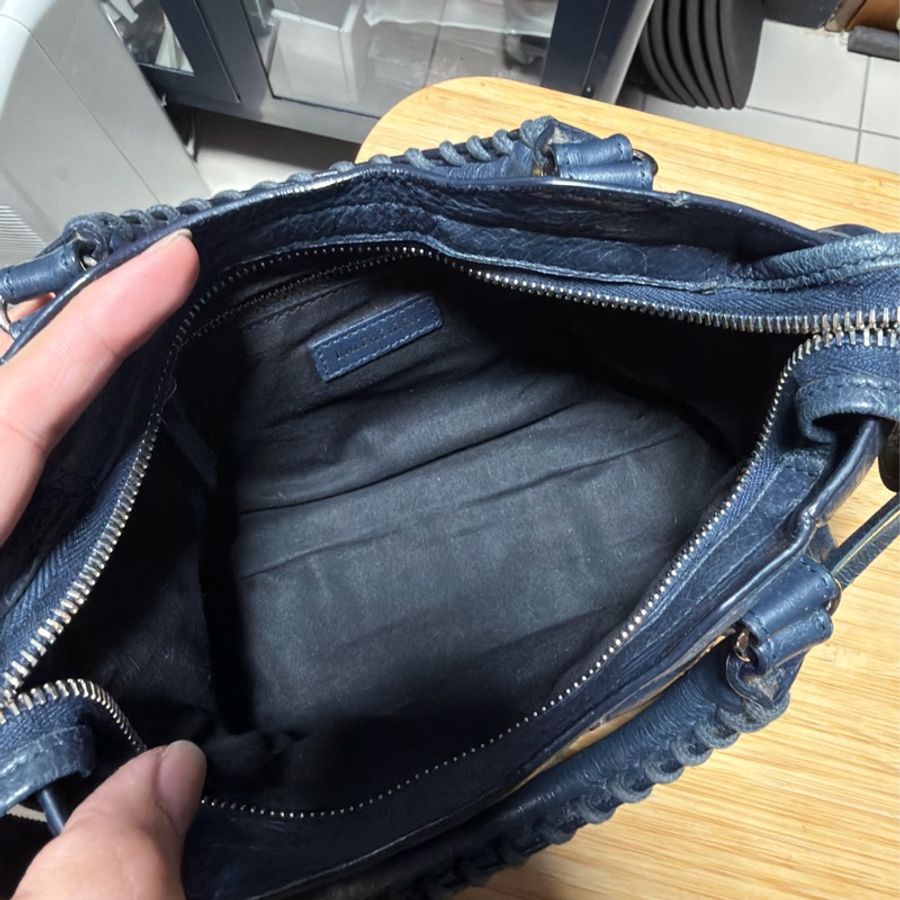 「已售出」Balenciaga Mini City 深藍銀扣 迷你機車包 斜背肩背兩用 300295-3