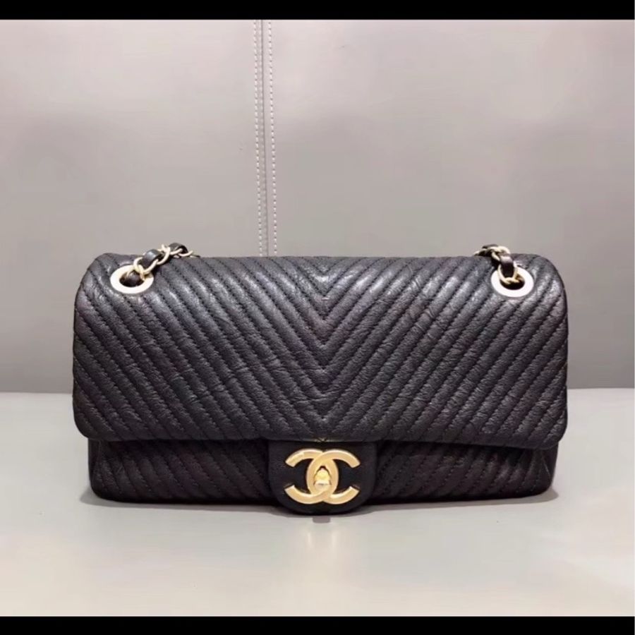 經典奢華👜 Chanel香奈兒黑金中號v紋cf鏈條單肩斜挎包-7