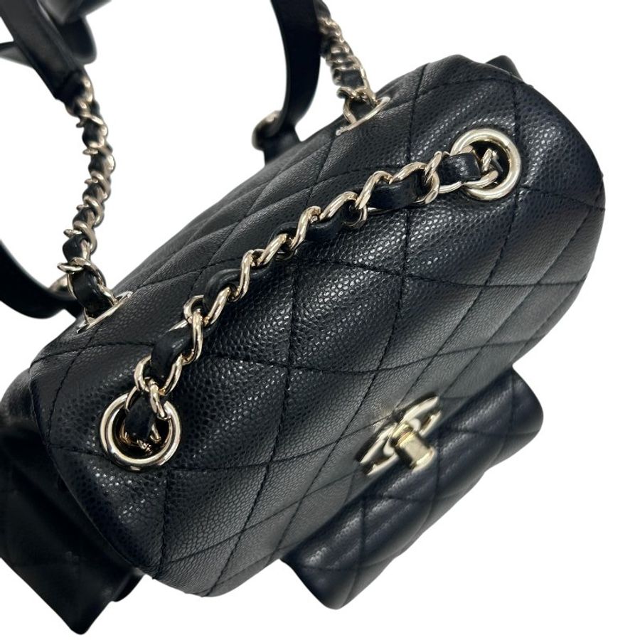 CHANEL 香奈兒 URBAN SPIRIT BACKPACK 菱格荔枝皮翻蓋後背包 手提肩背 牛皮 黑色 金扣-4