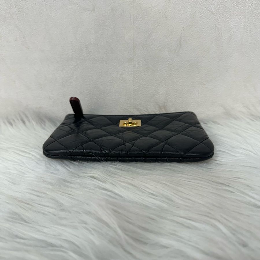 Chanel 黑皮復古金釦2.55一字零錢包-2