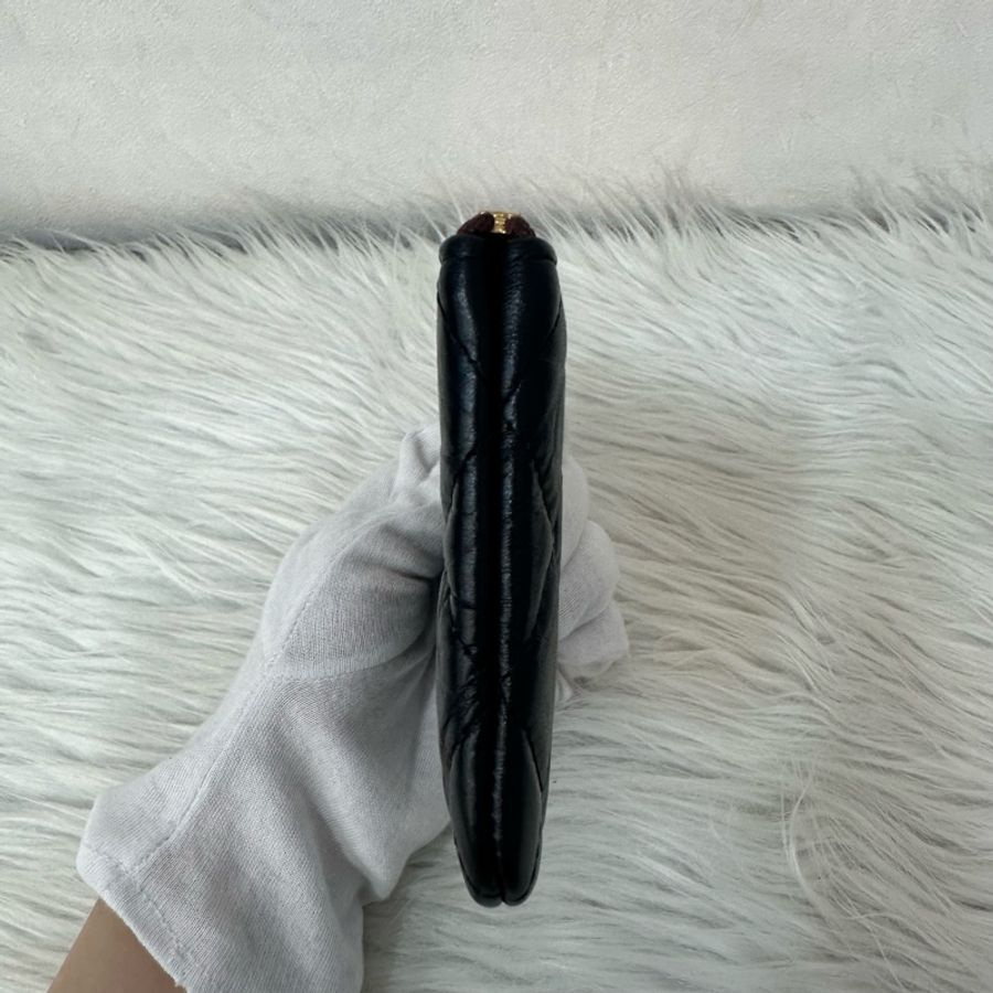 Chanel 黑皮復古金釦2.55一字零錢包-3