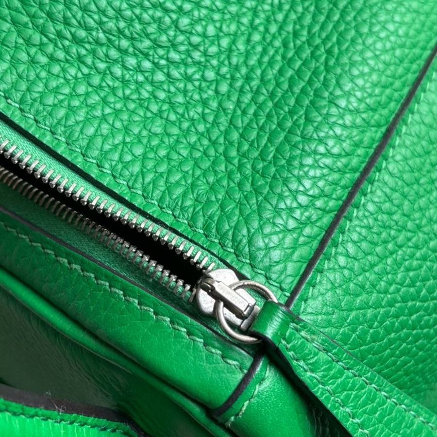 🅁刻 ::HERMES::竹子綠皮革銀釦LINDY 26手提肩背包-20