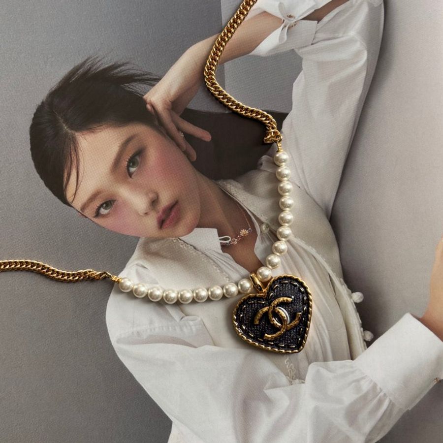 ::CHANEL:: ABC710 單寧金框愛心造型 珍珠配飾 金鍊頸鍊 短項鍊 短練 長鏈 長項鍊-0