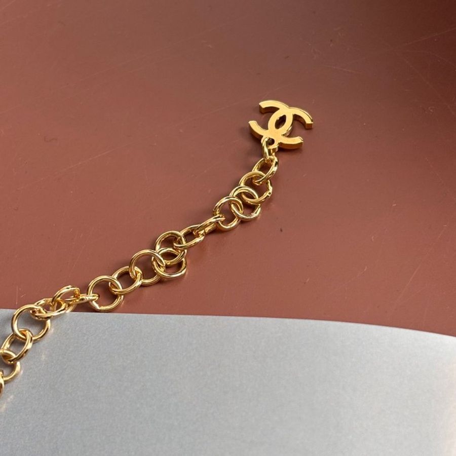 ::CHANEL:: ABC710 單寧金框愛心造型 珍珠配飾 金鍊頸鍊 短項鍊 短練 長鏈 長項鍊-3