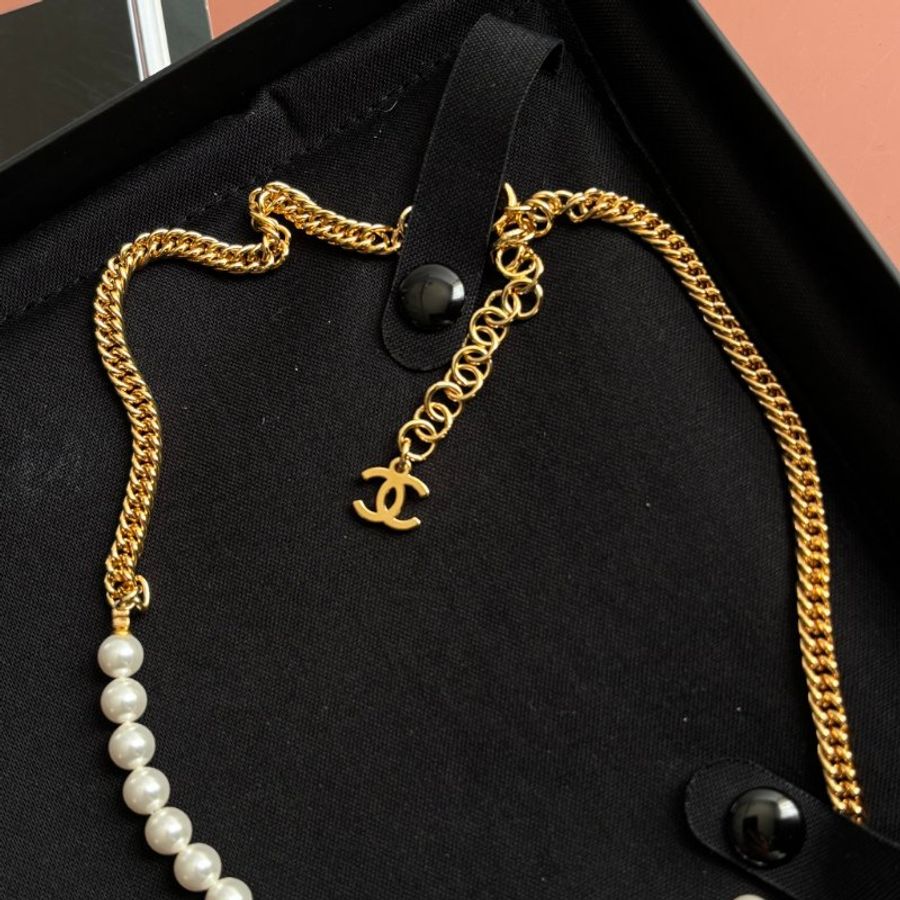::CHANEL:: ABC710 單寧金框愛心造型 珍珠配飾 金鍊頸鍊 短項鍊 短練 長鏈 長項鍊-7