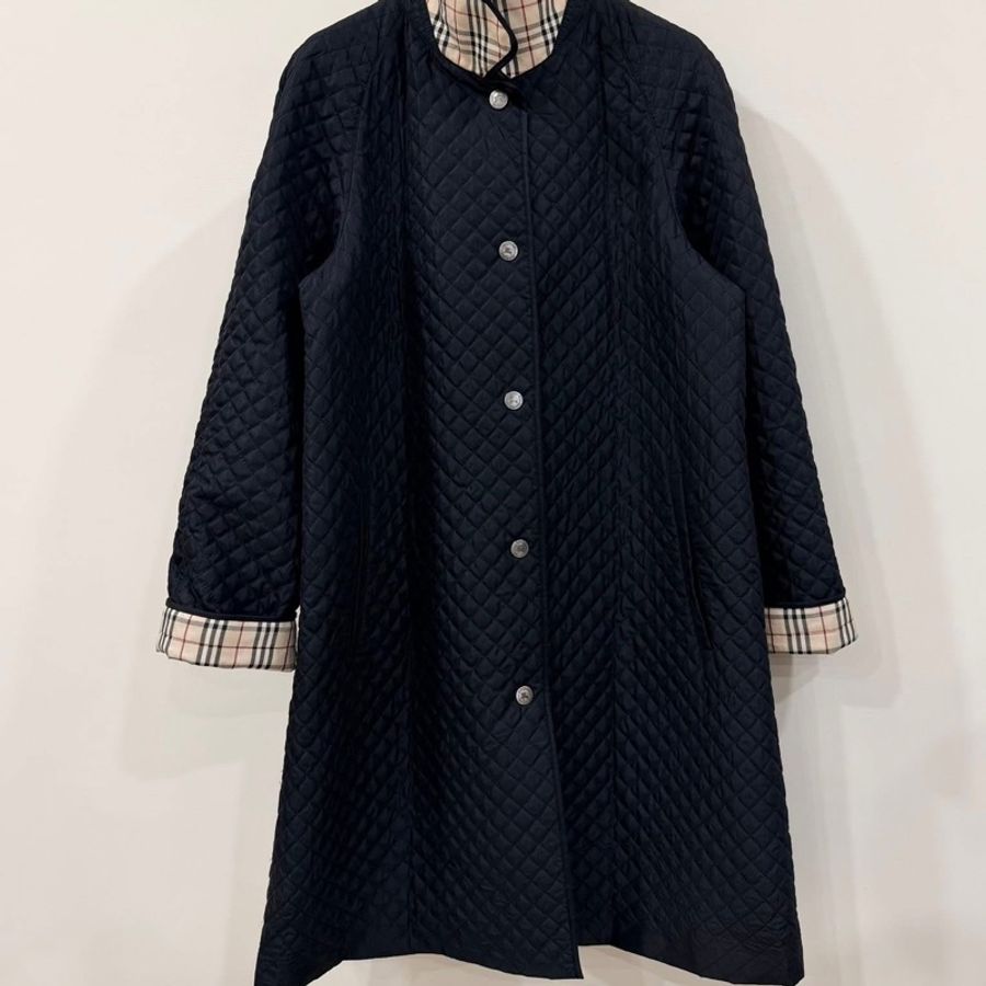 BURBERRY 倫敦 縫衍菱格紋長版外套黑色-1