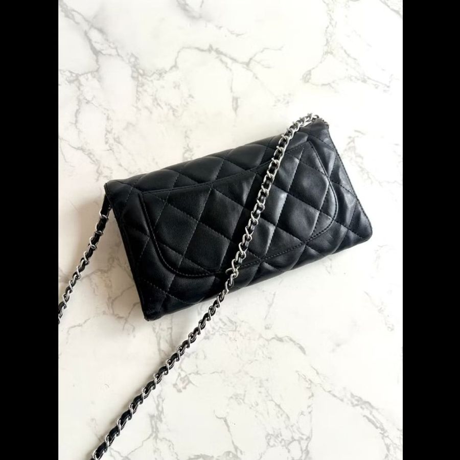 【LA LUNE】絕版古董包 Chanel黑色WOC皮革包 側背包 斜背包 中古二手包 長夾-4