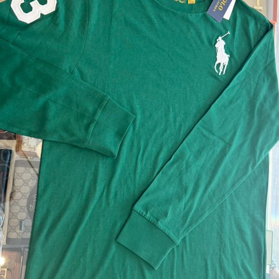 Polo 白色馬球刺繡綠色青年款長T-4