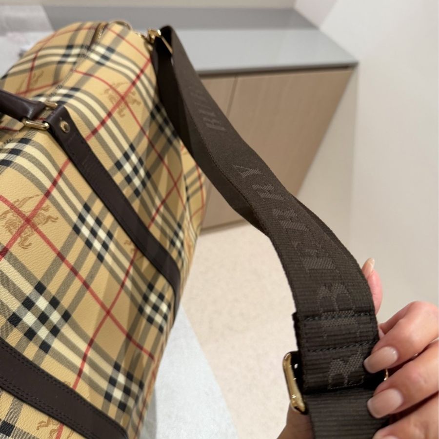 BURBERRY 經典格紋 登機袋 旅行袋 行李袋 斜背包 肩背包 側背包-11