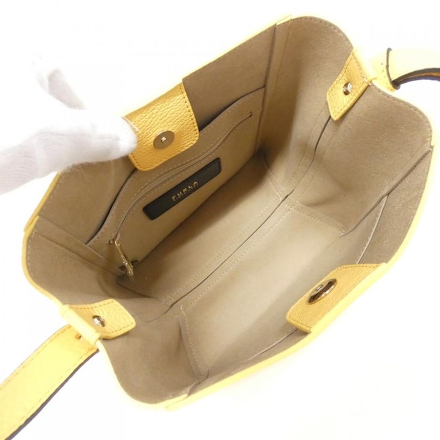 全新|FURLA NUVOLA 皮革單肩包 (奶油黃/金扣)(昇恆昌購入-3