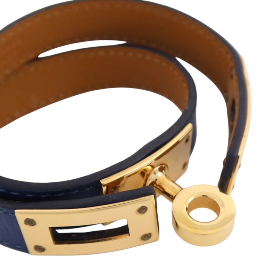 HERMES Swift皮革/金屬Kelly Double Bracelet T1金扣手鏈-6