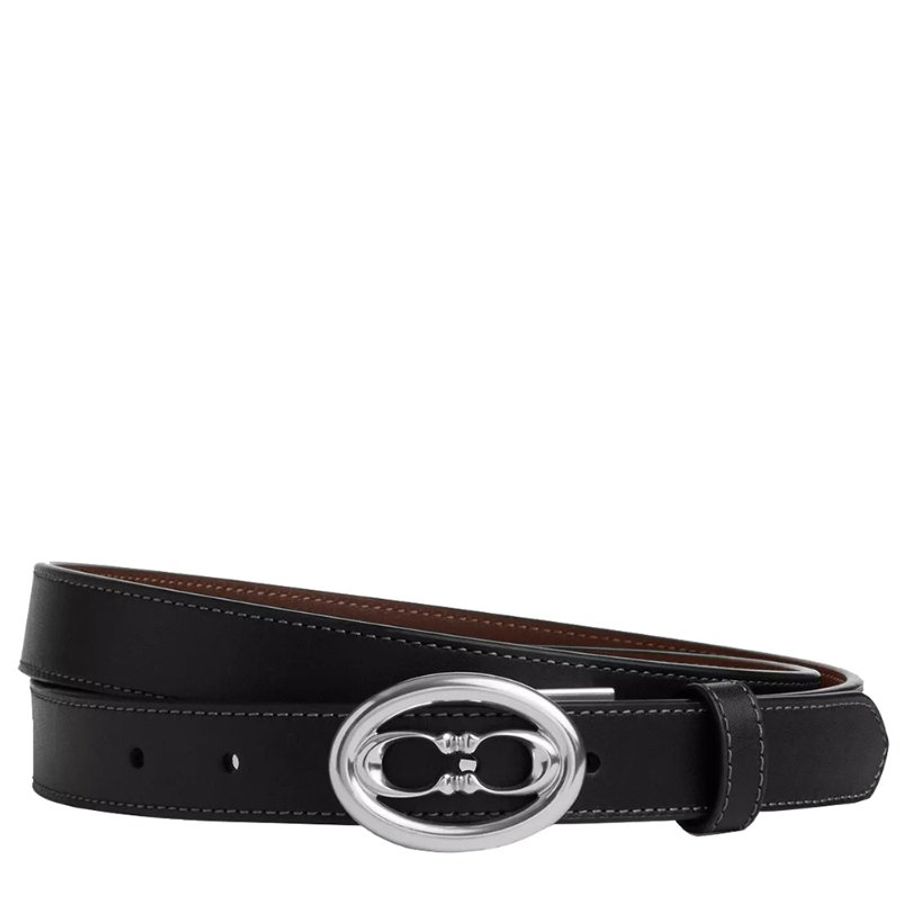 【COACH】LOGO皮革窄版皮帶-黑色-0
