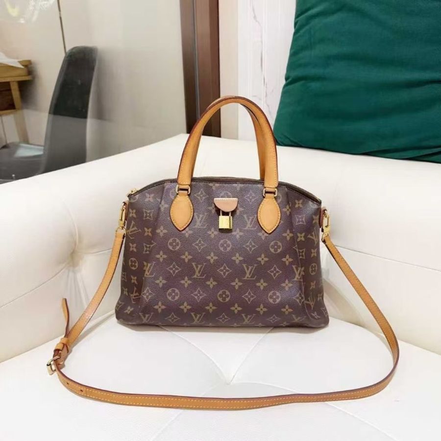 LV Rivoli MM 老花印花帆布拼皮 餃子包 肩背斜背手提包中號36*19*24 98新配件塵袋-1
