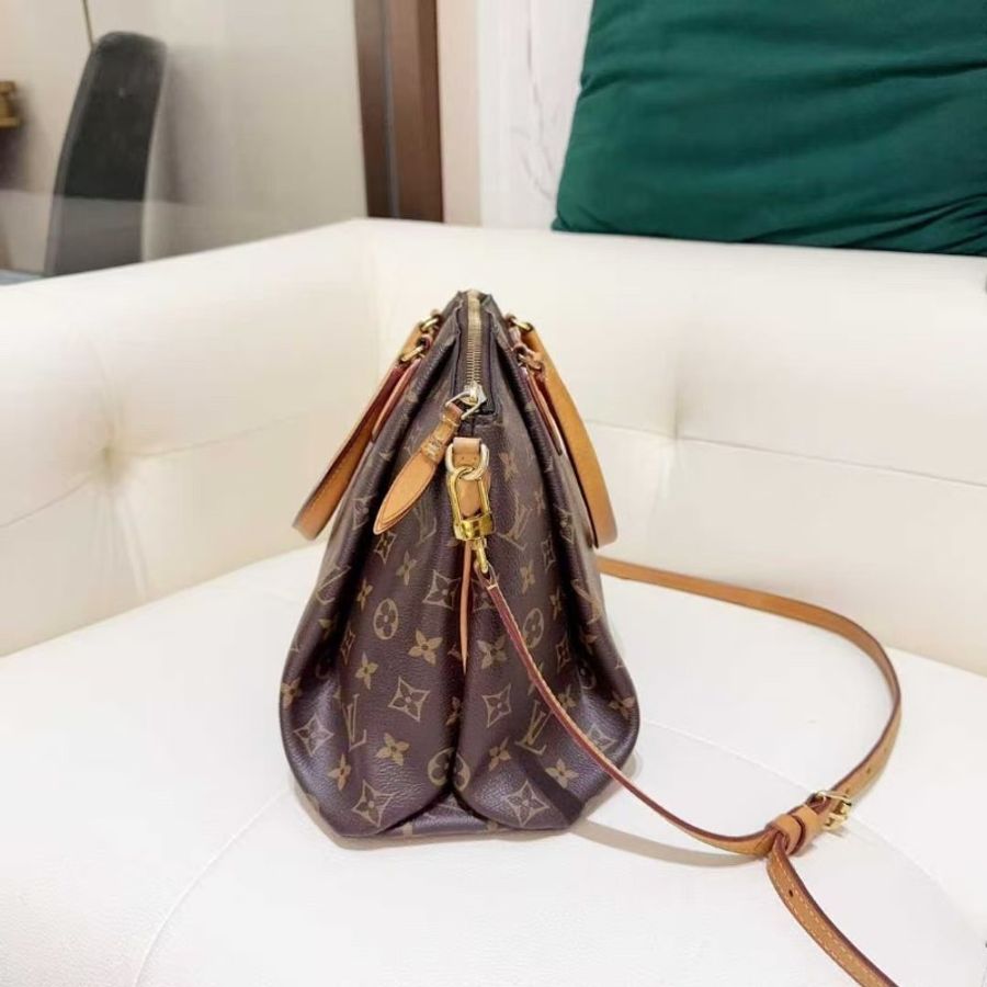 LV Rivoli MM 老花印花帆布拼皮 餃子包 肩背斜背手提包中號36*19*24 98新配件塵袋-3