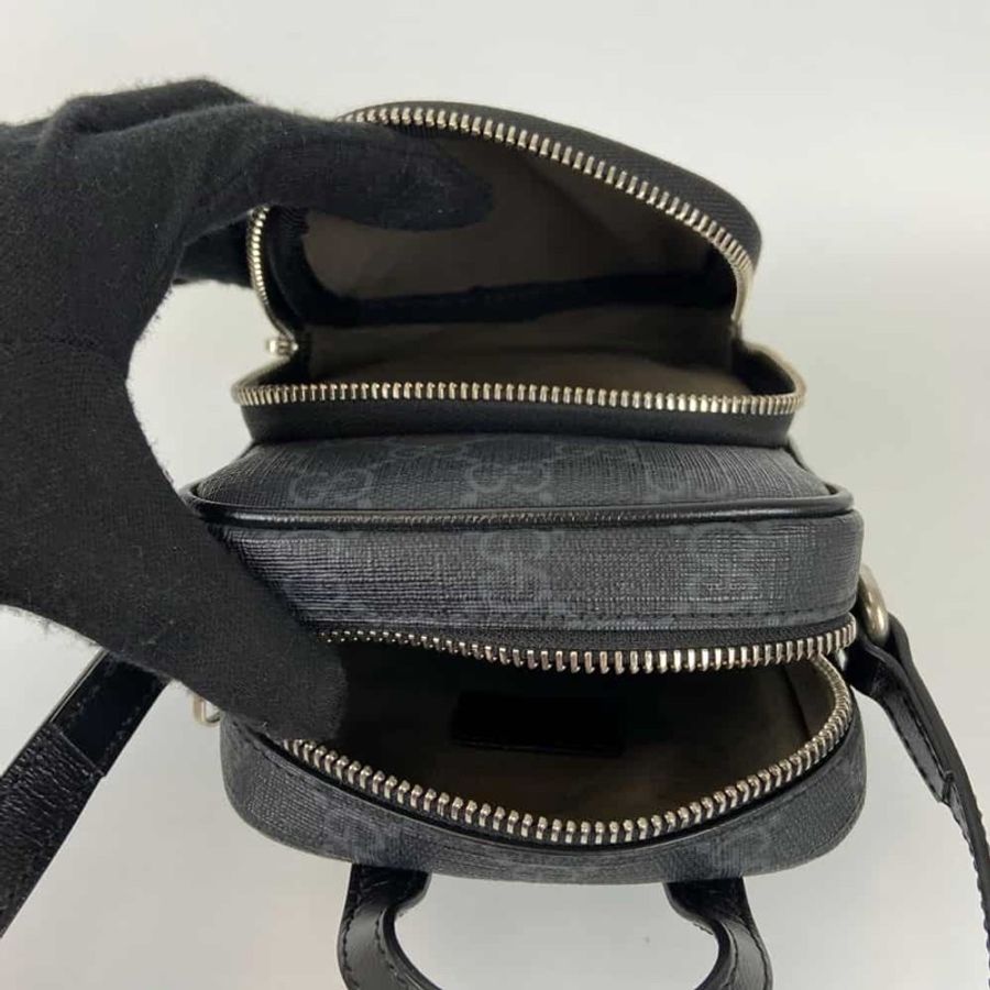 GUCCI 672952 Interlocking G 皮標LOGO老花款兩用斜背包.黑-3