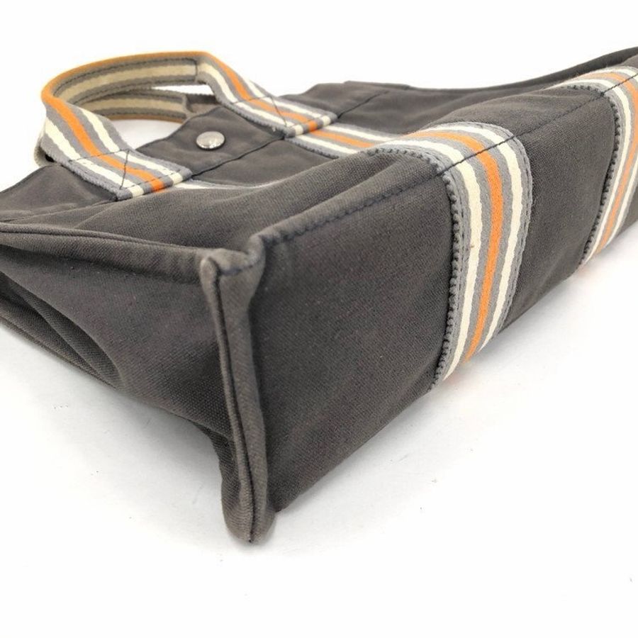 真品 愛馬仕 Hermès 托特包 Foul Tou PM 灰色帶橘白條紋 日本東京銀座限定-3