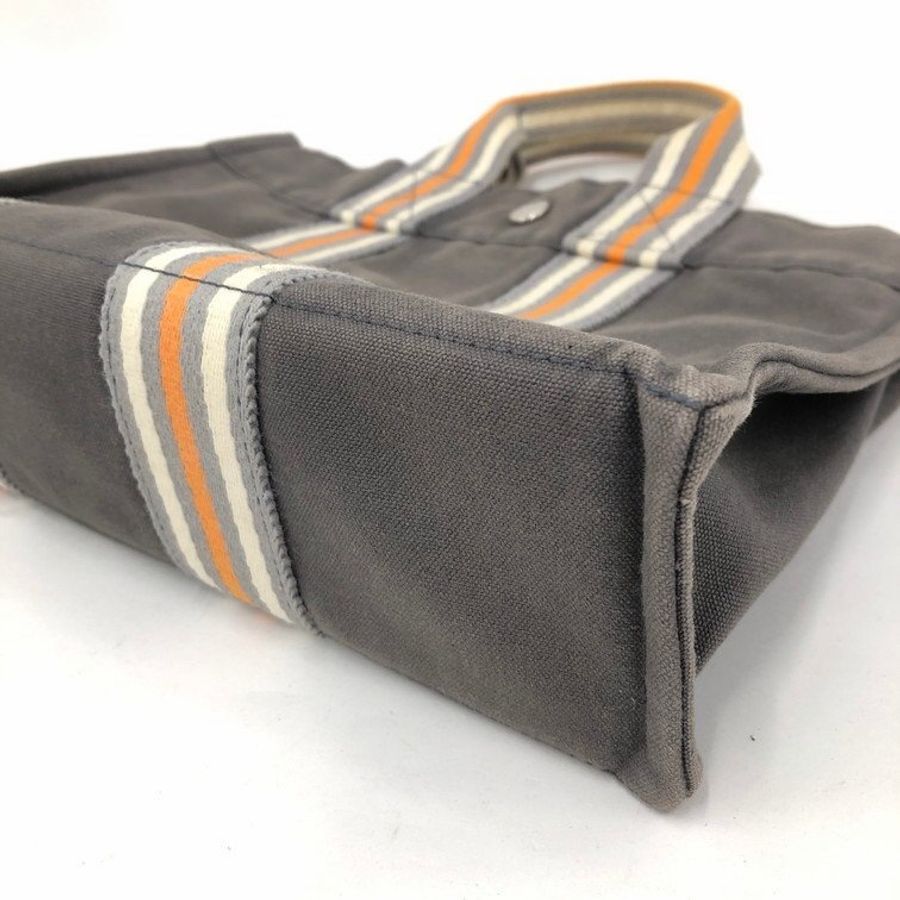真品 愛馬仕 Hermès 托特包 Foul Tou PM 灰色帶橘白條紋 日本東京銀座限定-4