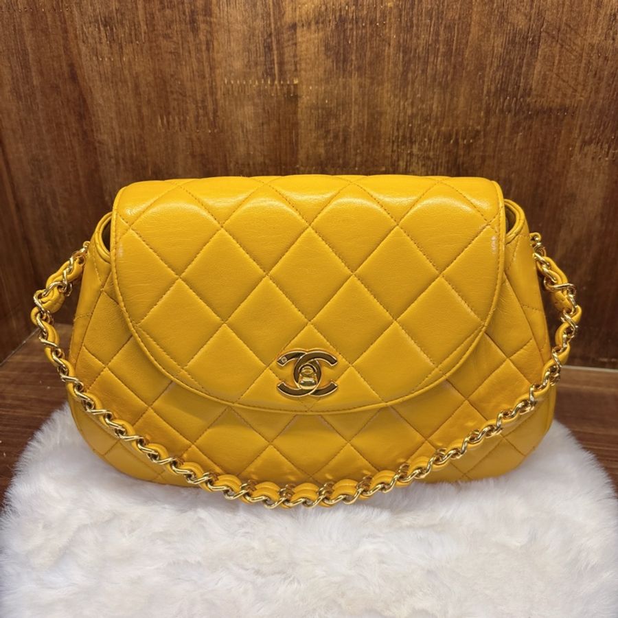 Chanel 黃色菱格紋鏈條包-0