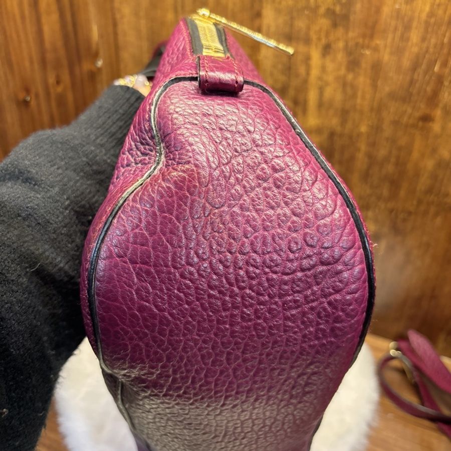Burberry 紫紅色皮革手提包-4