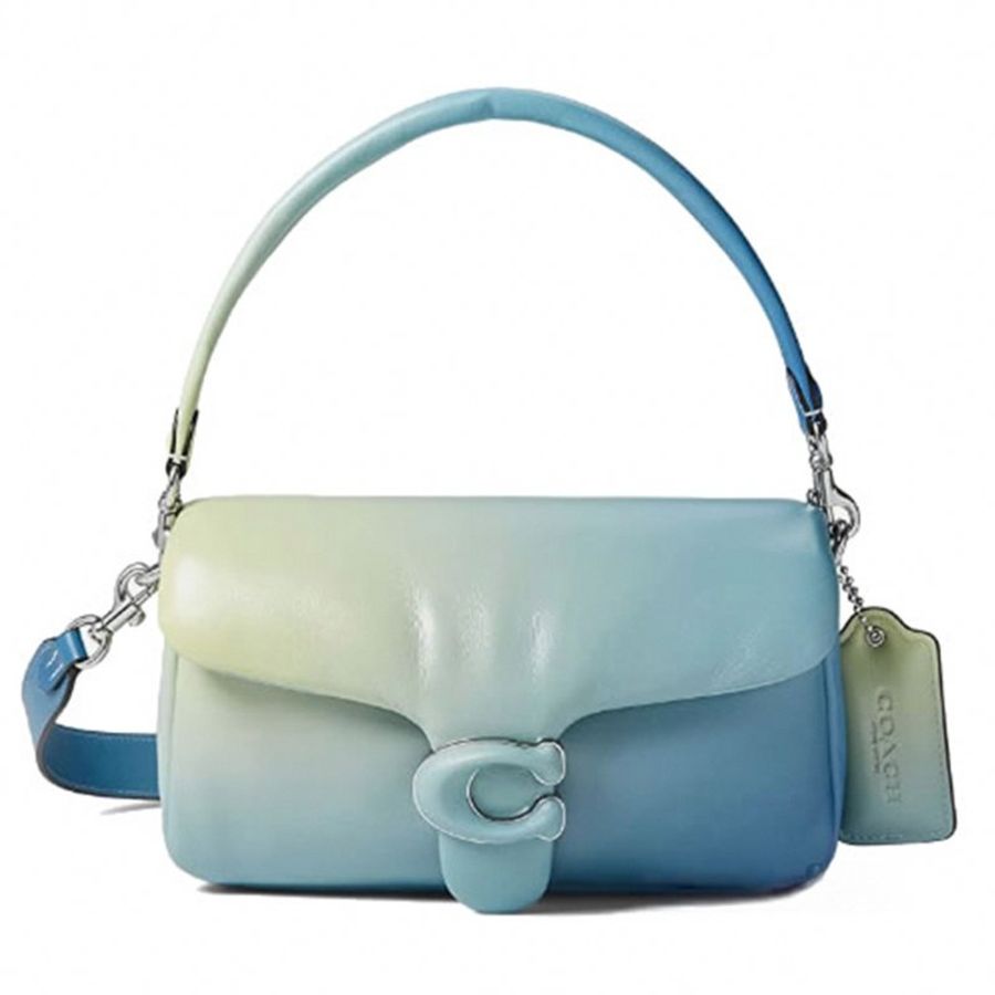 【COACH】經典C-LOGO翻蓋皮革兩用包-漸層藍-0