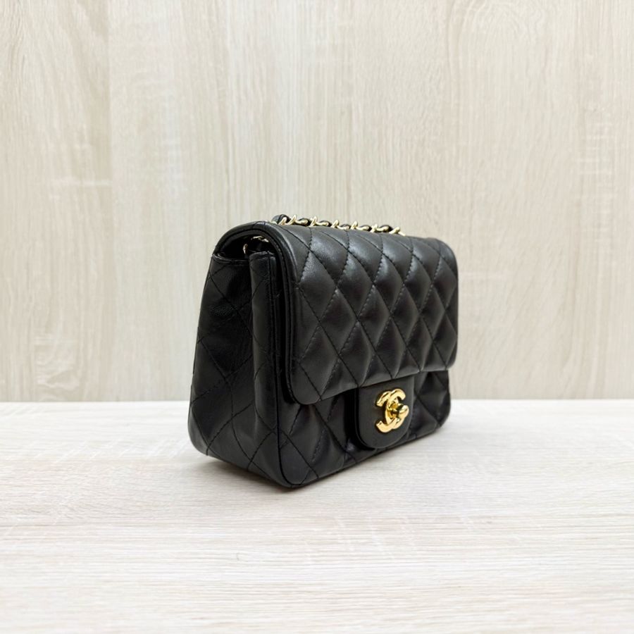 CHANEL黑金菱格羊皮方胖A35200-4