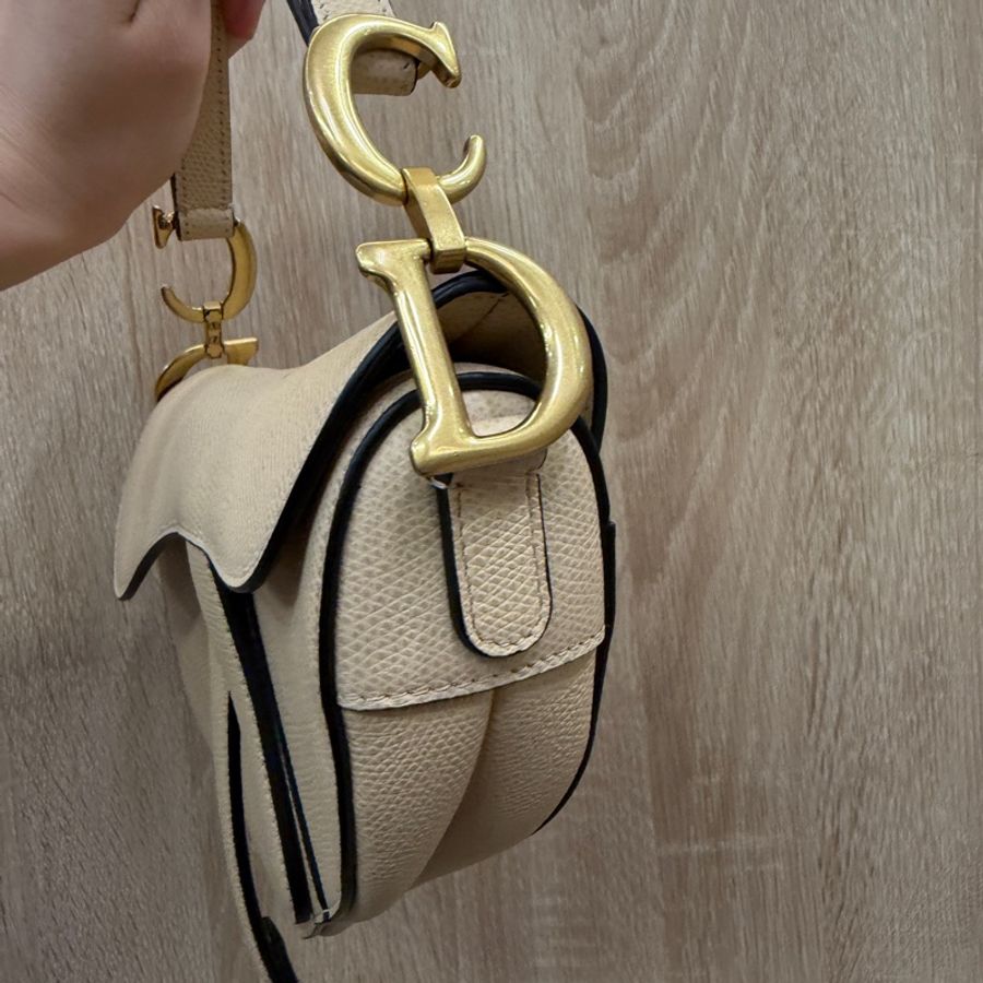 Dior 米色牛皮霧金釦Saddle mini手提馬鞍包-2