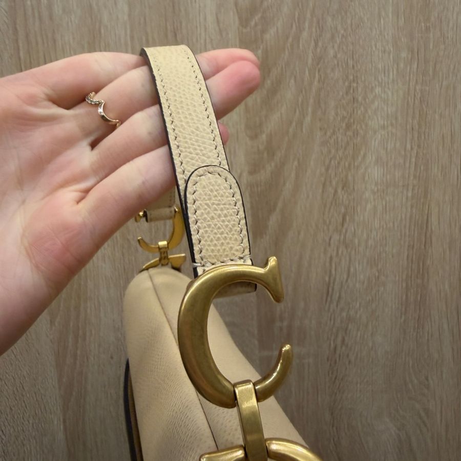 Dior 米色牛皮霧金釦Saddle mini手提馬鞍包-4