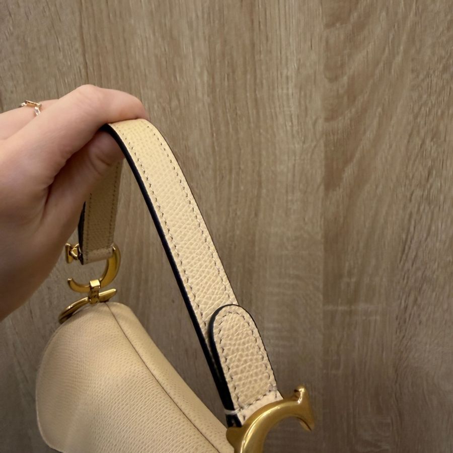 Dior 米色牛皮霧金釦Saddle mini手提馬鞍包-5