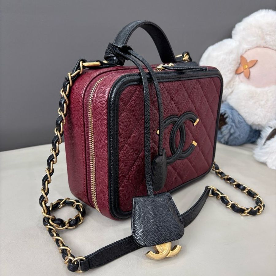 近新品 香奈兒/Chanel 紅黑拼色Vanity Case中號相機包-2