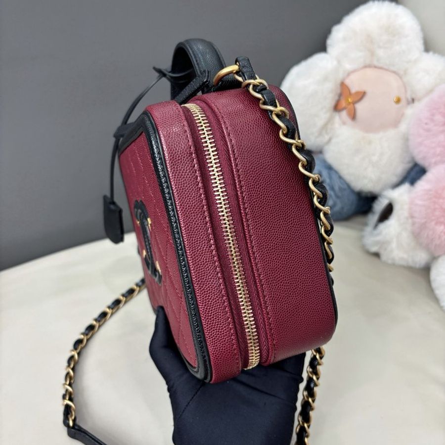 近新品 香奈兒/Chanel 紅黑拼色Vanity Case中號相機包-3