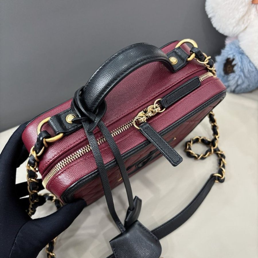 近新品 香奈兒/Chanel 紅黑拼色Vanity Case中號相機包-4