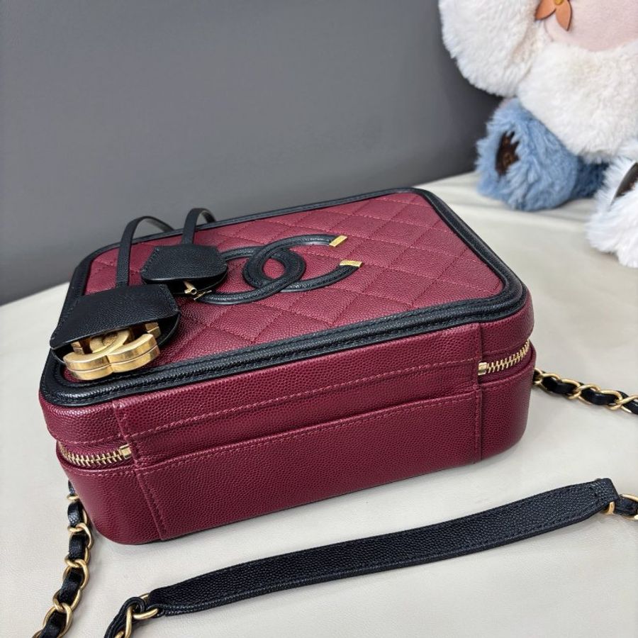近新品 香奈兒/Chanel 紅黑拼色Vanity Case中號相機包-5