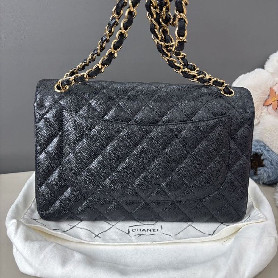 香奈兒/Chanel 黑金荔枝紋牛皮Jumbo鏈條包-1