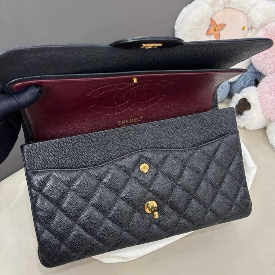 香奈兒/Chanel 黑金荔枝紋牛皮Jumbo鏈條包-8
