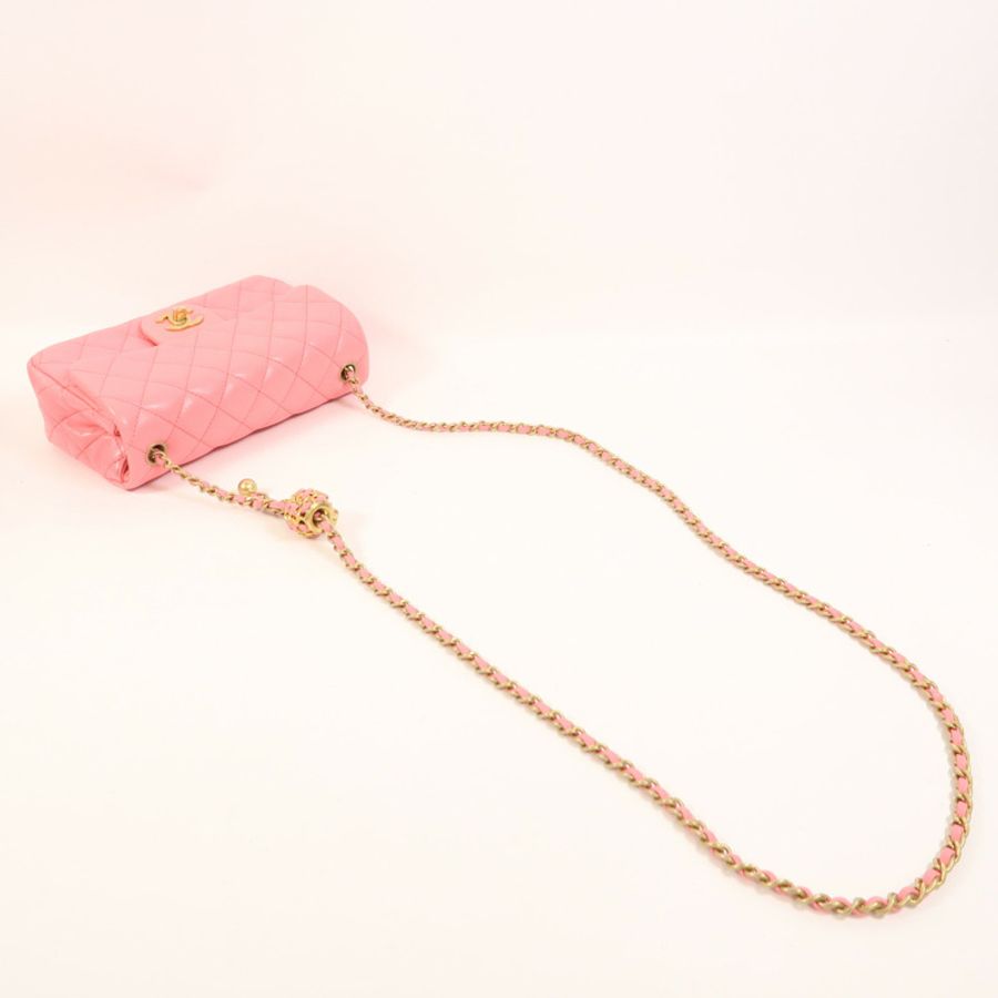 CHANEL 羊皮皮革Mini Classic 20金扣鏈帶肩背袋-7