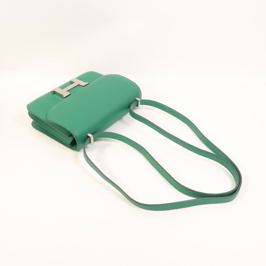 HERMES Epsom皮革Constance Mini銀扣肩背袋Vert Vertigo-8